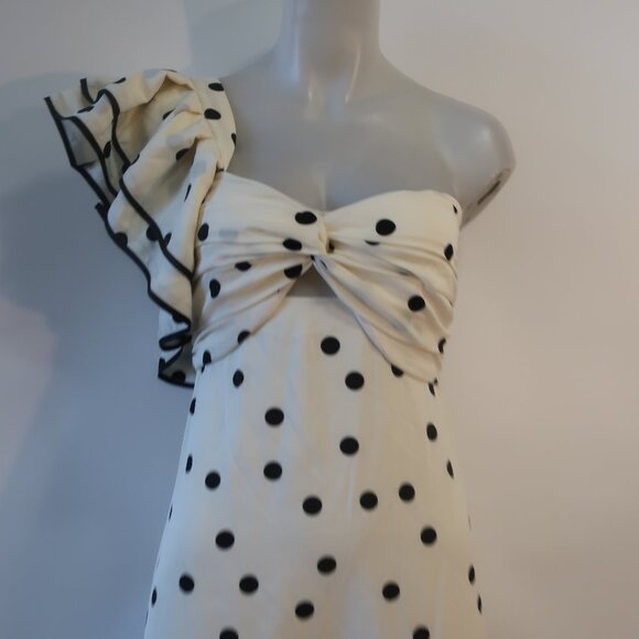 NWT Womens Benaar Natalie Ivory Black Polka Dot One Shoulder Paris Midi Dress S - Picture 7 of 15
